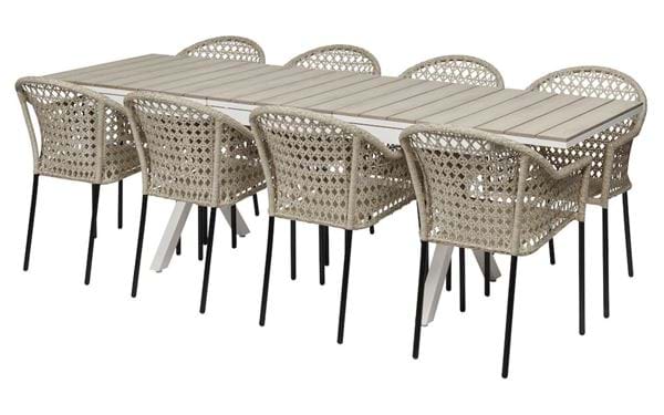 Ausziehbarer Tisch Florens + 8 Stühle Amalfi
