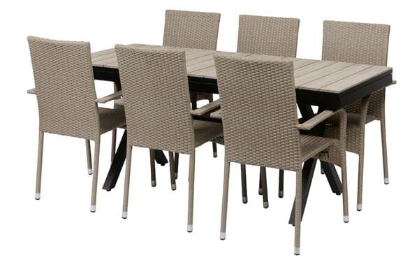 Bord Florens, uttrekkbart + 6 stoler Milano