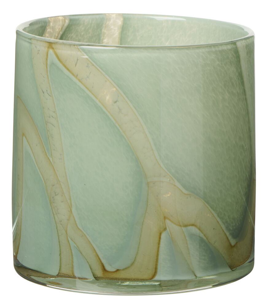 Värmeljushållare Cleo Ø12x12 cm Green & Gray Stripe Glas
