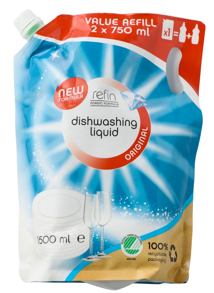 Oppvaskmiddel, refill Refin