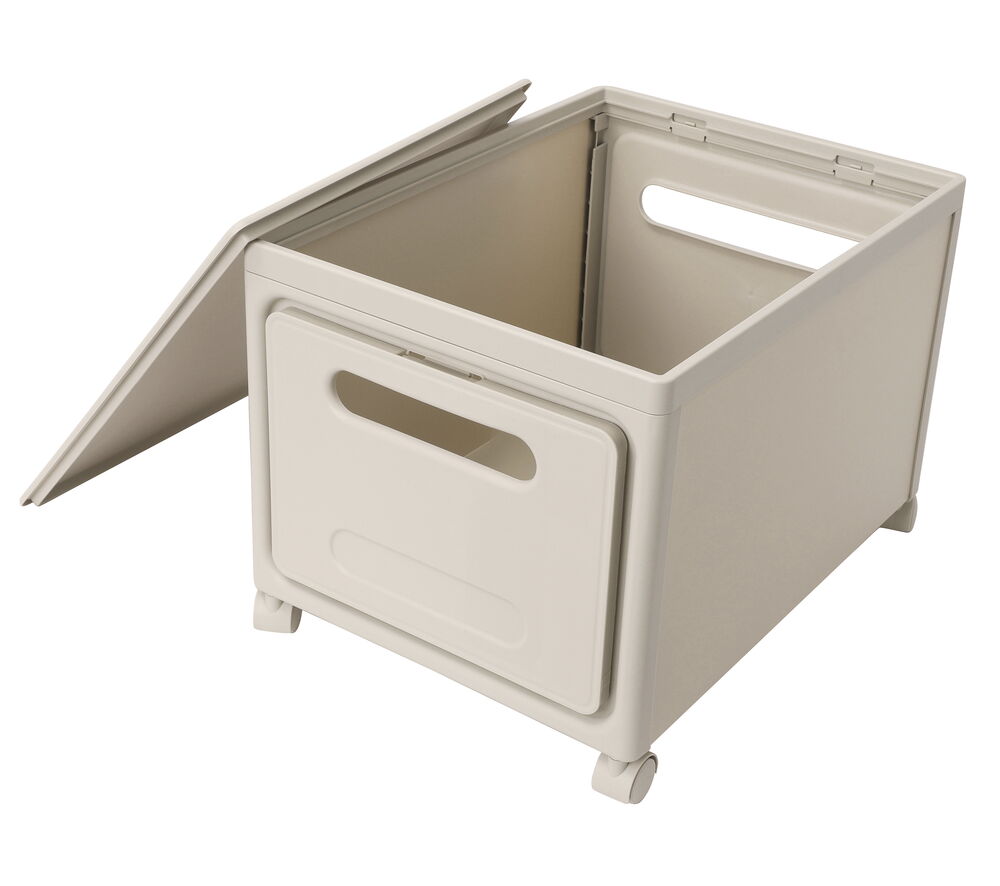 Förvaringslådor med hjul, stapelbara 3-pack Beige